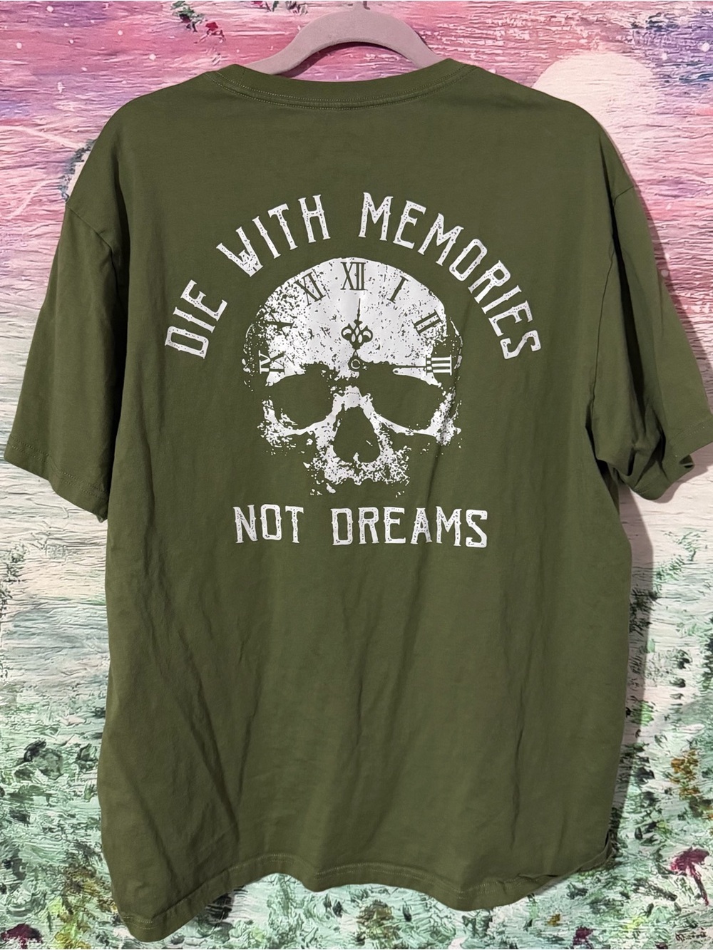 Men's Olive Green Graphic Tee - 'Die With Memories Not Dreams'